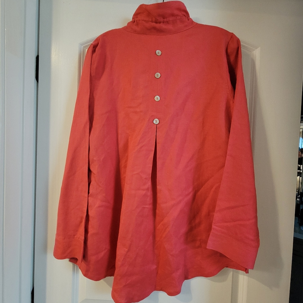 Soft Surroundings Medium orange button down top linen blend - Picture 4 of 6